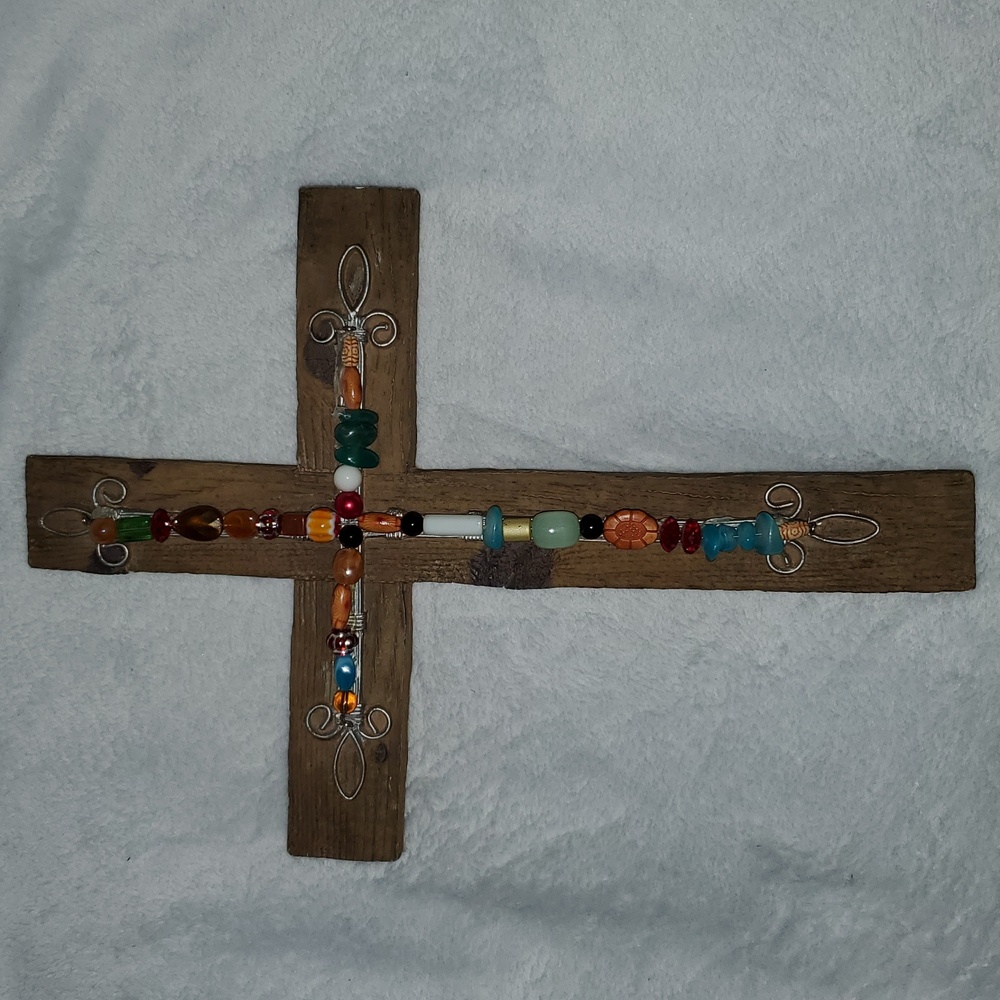 Carson Home Accents Wooden Cross with Colorful Beads Wall Art